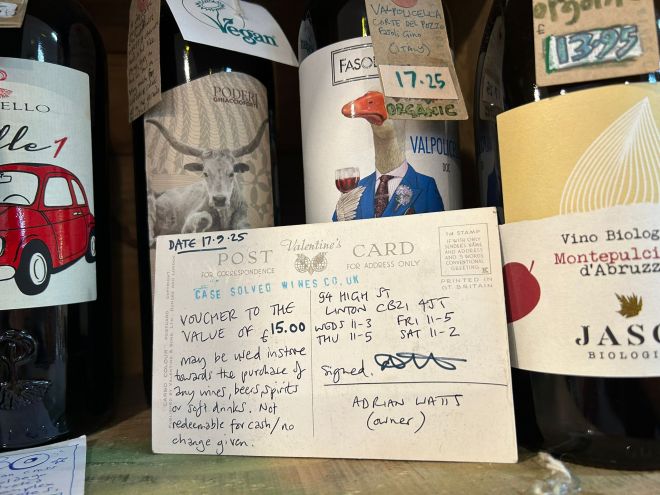 Case Solved Wines in Linton £15 voucher for drinks - cheers! 