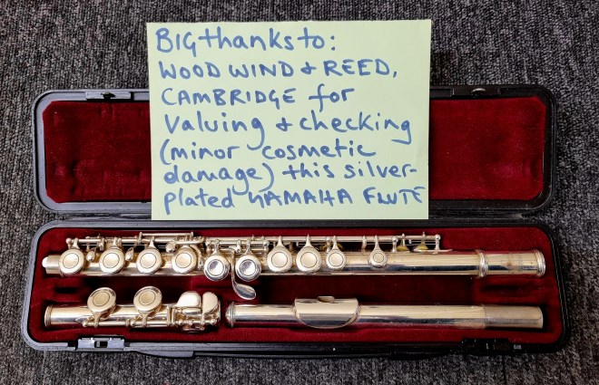 Silver-plated flute donated to Mind Cambridge and kindly checked by Wood, Wind & Reed, Cambridge