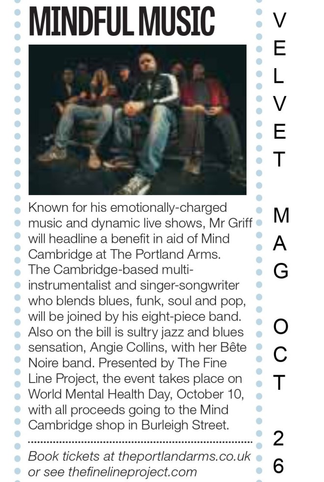 Velvet Magazine October 2026 page 33 Mind Cambridge Benefit coverage